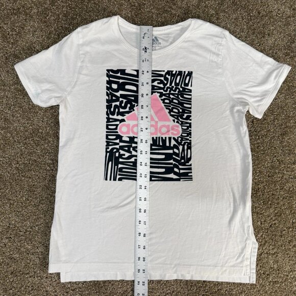 Adidas Tee Shirt Girls Large (14) White Graphic Cotton Athletic Pink logo Sports - Picture 4 of 10